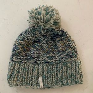 Turtlefur blue with green with cream Pom Pom hat